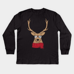 Awesome Christmas Reindeer with Cool Glasses Kids Long Sleeve T-Shirt